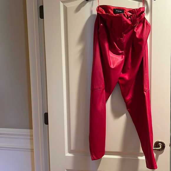 Red Leather Pinko Trousers - Picture 1 of 4